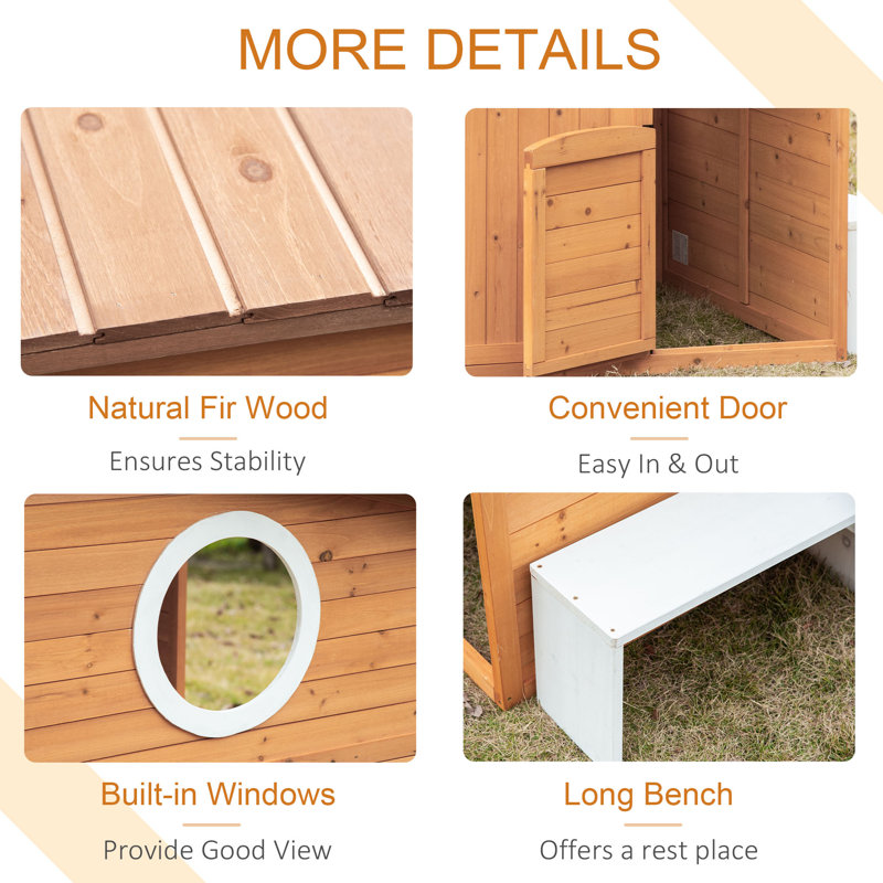 Outsunny Wooden Kids Playhouse with Bench and Flower Pot Holder