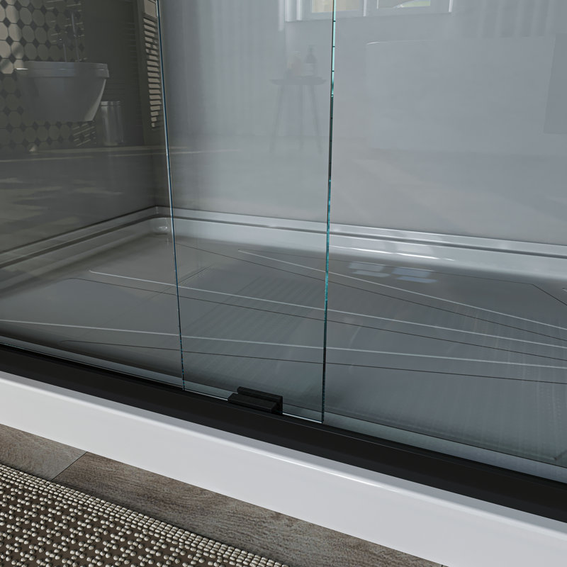 50"-54" W x 72" H Double Sliding Semi-frameless Shower Door with Two Handles, Matte Black