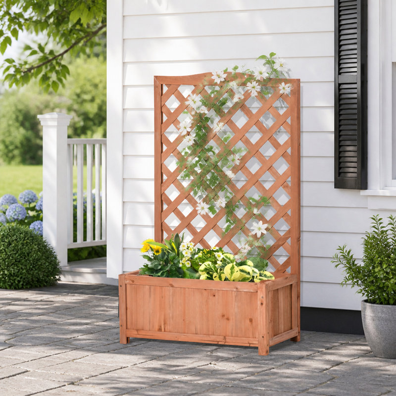 Boîte à fleurs surélevée en bois avec jardin et treillis pour cultiver des herbes et des fleurs à l'extérieur