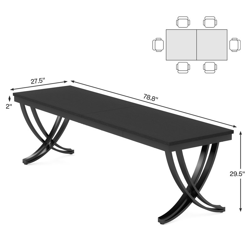 Dollis 78.74" Iron Dining Table （Whitout Chair), Black, Black