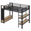Structure de lit mezzanine en métal avec garde-robe, tablettes de rangement et panneau perforé