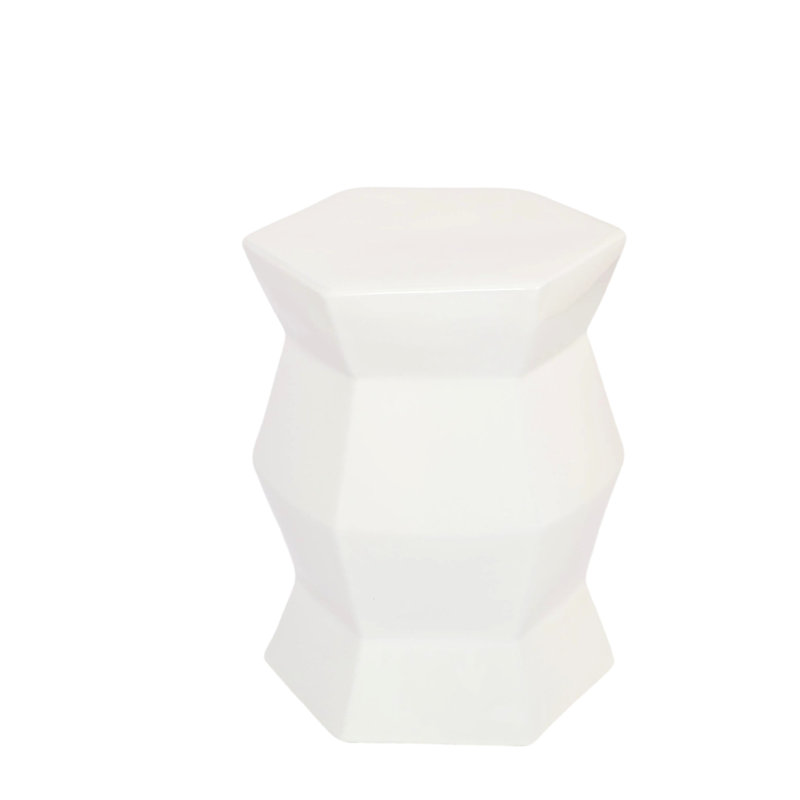 Tabouret tambour en céramique - 13 po x 16,85 po, design moderne blanc, table d'appoint intérieure / extérieure polyvalente