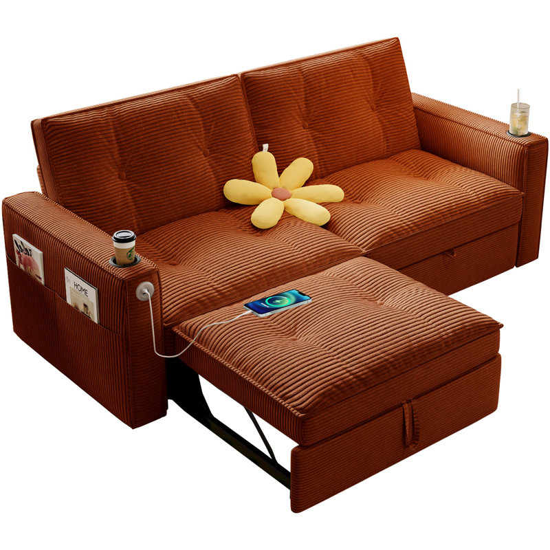 Canapé-lit convertible de 73,2 po, canapé-lit 2 en 1 avec lit escamotable, canapé en velours côtelé pour salon, chambre à coucher, appartement et petits espaces, orange