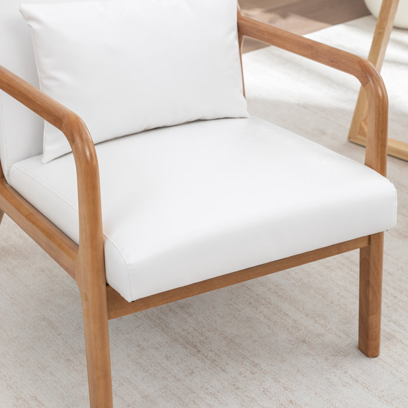 Fauteuil avec revêtement en bois et cuir, Blanc
