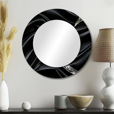 Deep Black Silver Elegance - grand miroir abstrait, décor de miroir mural rond unique moderne, impression d'art en métal