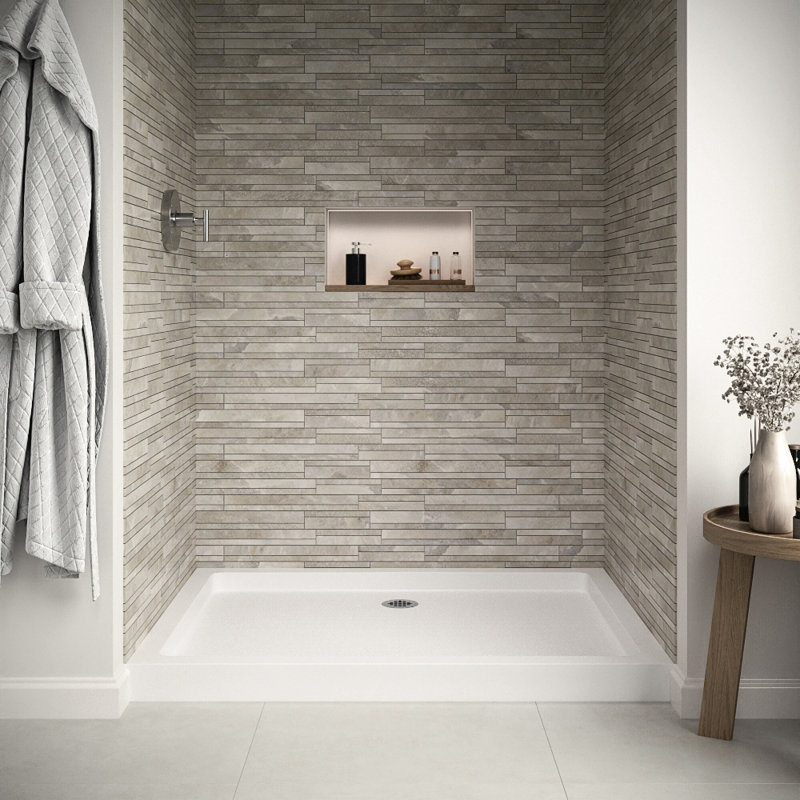 48'' Glossy White Rectangular Acrylic Shower Base with ABS Drain