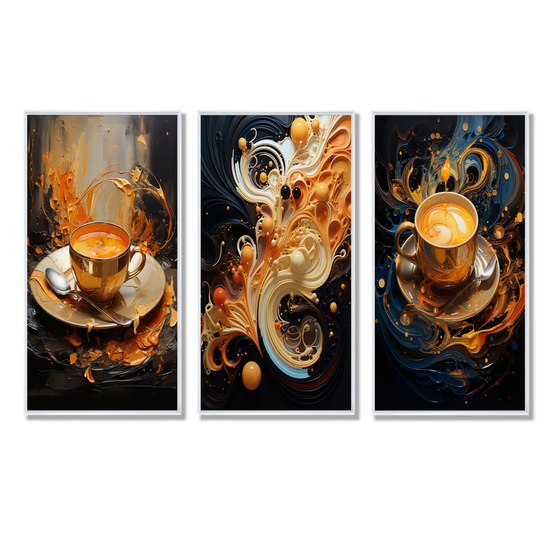 Abstrait arôme café rêve, Cadre flottant blanc, H 32 po x l 48 po