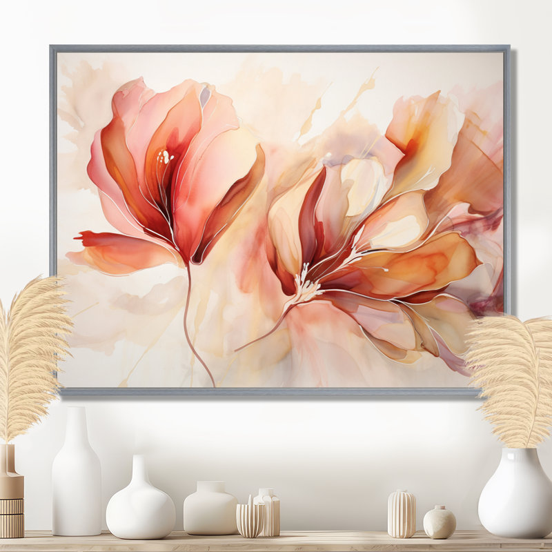 «Peach Petal Dance - Abstract Botanicals», art mural, H 12 po x l 20 po x P 1 po, Toile tendue