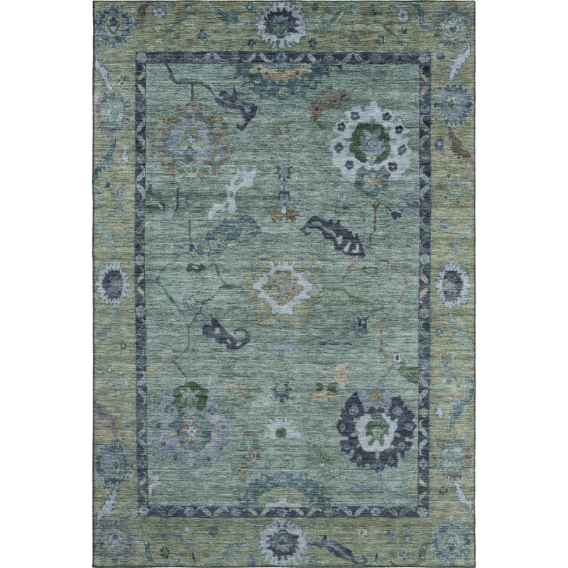 Premium Machine Washable Mayfield AMF2230 Global Rug, Green, 5' x 7'6"