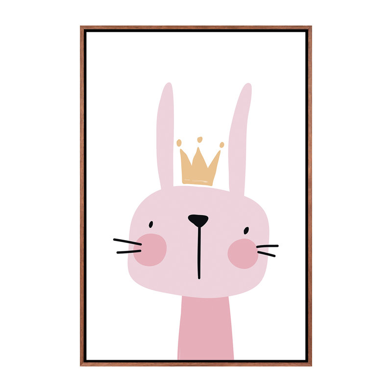 Lapin rose - impression d'art graphique, Pas de tapis, H 60 po x l 40po x P 1,5 po, Toile avec cadre brun