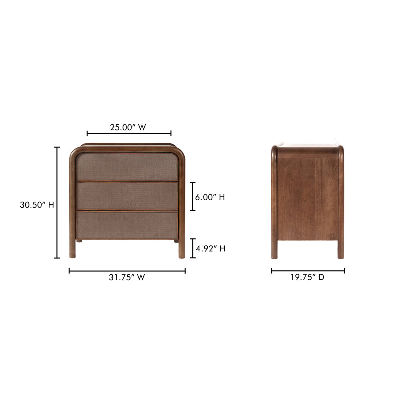 Rye 3 - Drawer Solid Wood Nightstand