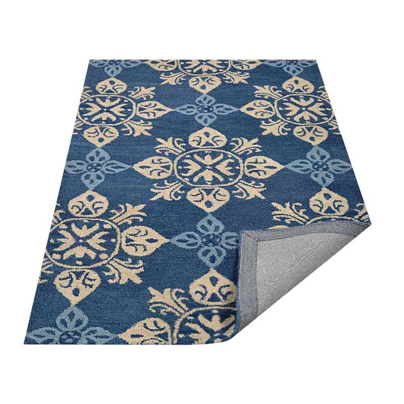 Tapis en laine touffetés à la main Callister - 5 pi x 8 pi, rectangulaires, de couleur bleue, de conception florale moderne, de tapis épais antidérapants faits à la main pour le salon, la chambre à coucher