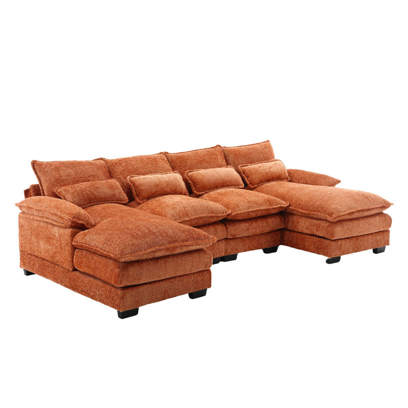 Modern Large chenille Fabric U-Shape Sectional Sofa, Boucle - Beige