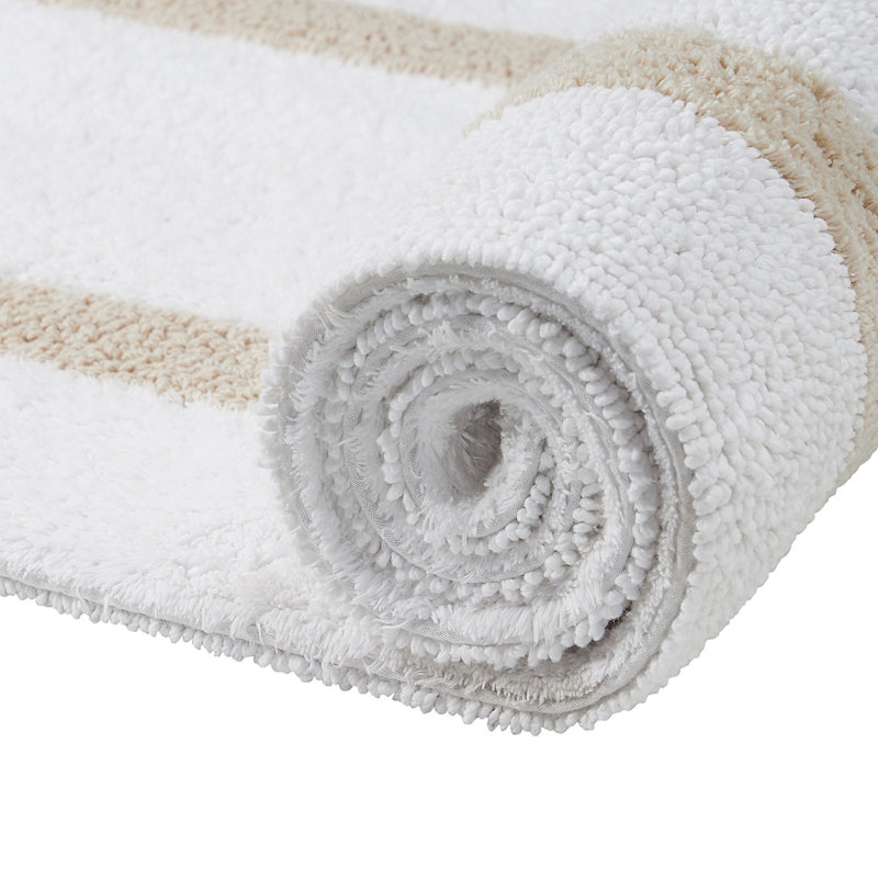 Atle Reversible Cotton Tufted Bath Rug Set, White/Sand, 3PC (17" x 24" | 24" x 40" | 20" x 60")
