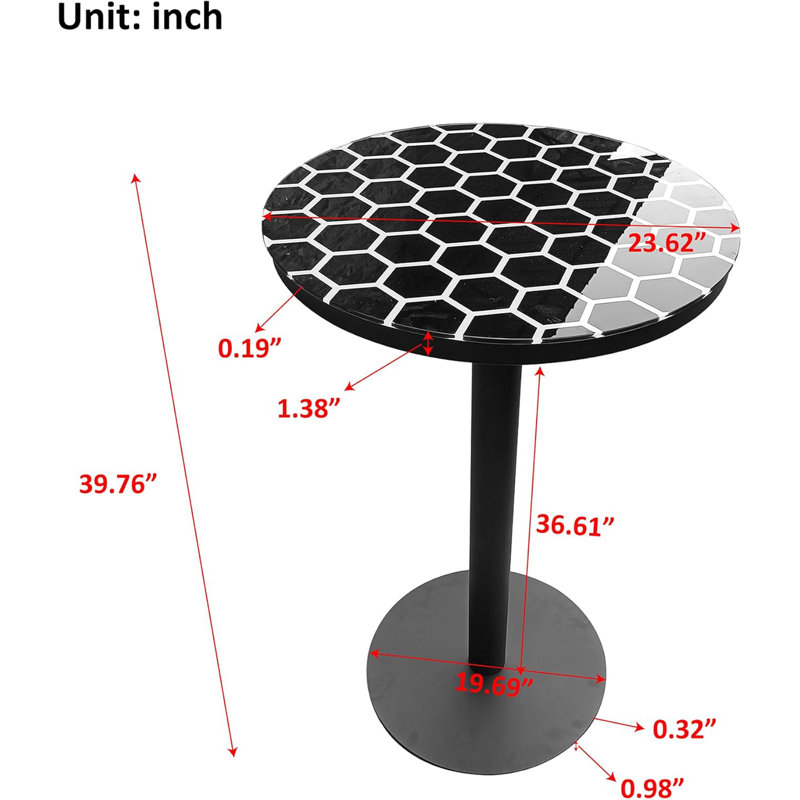 Table de bar, table de bar ronde moderne avec lumières multicolores et plateau en verre, table de cocktail avec crochets et structure en métal