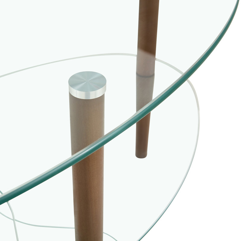 Table basse en verre transparent à 3 couches, Transparent, Brun