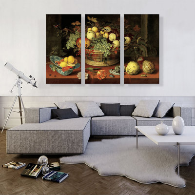 " Still Life With Basket Of Fruit 1622 " by Balthasar Van Der Ast 3 - Pieces Painting Print
