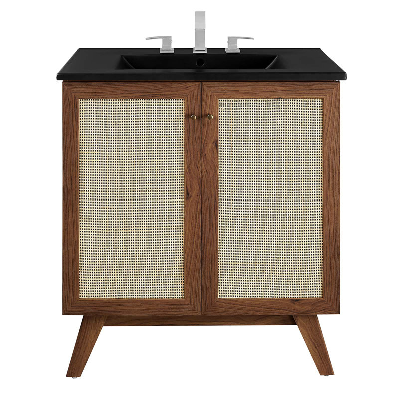 Meuble-lavabo sur pied simple 30 po avec plateau en bois manufacturé Modway Soma, Noyer, Noir