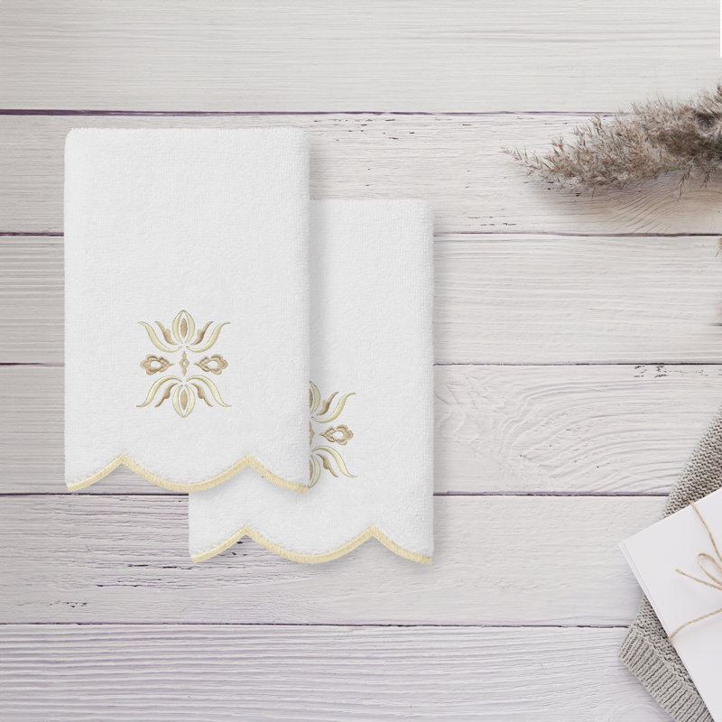 Ensemble de serviettes 100% coton écume de fleur 2 pièces, Blanc / beige, Serviettes à doigts - paquet de 2