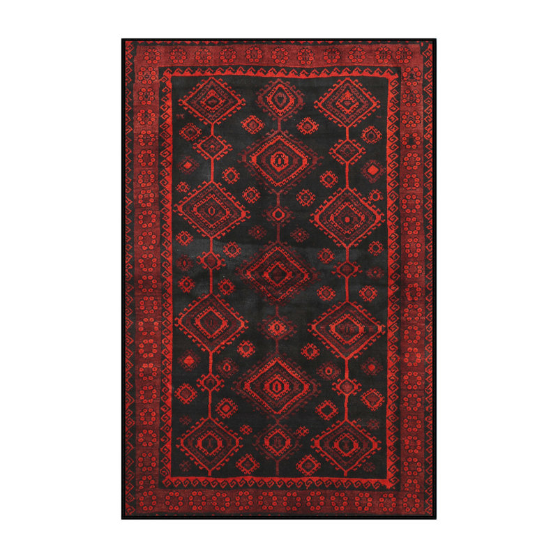 Tapis traditionnel rouge / noir, Rectangle 5 pi x 7 pi