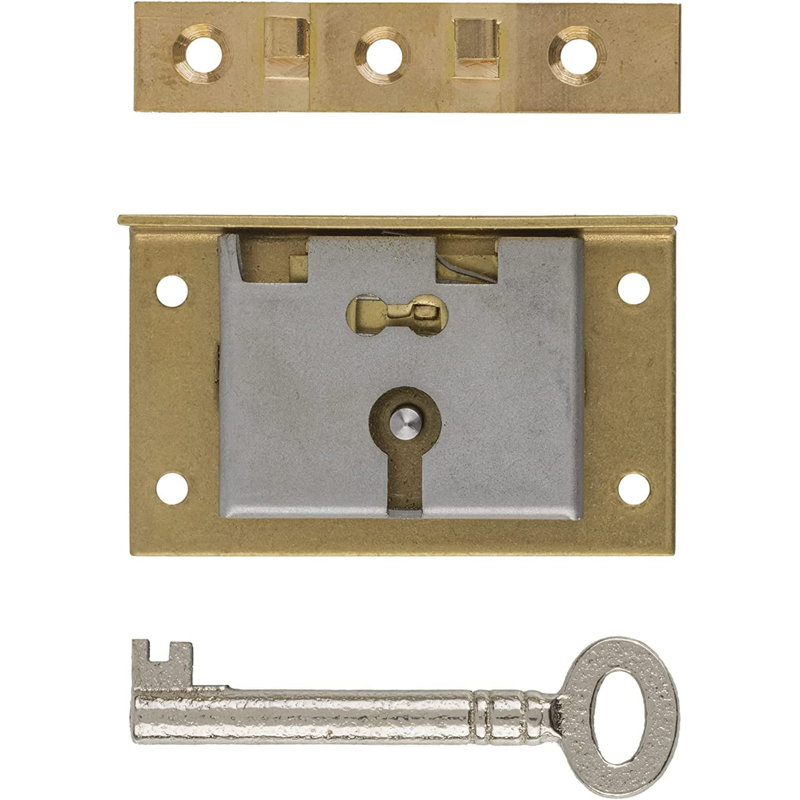 Medium Brass Half Mortise Chest or Box Lock with Skeleton Key