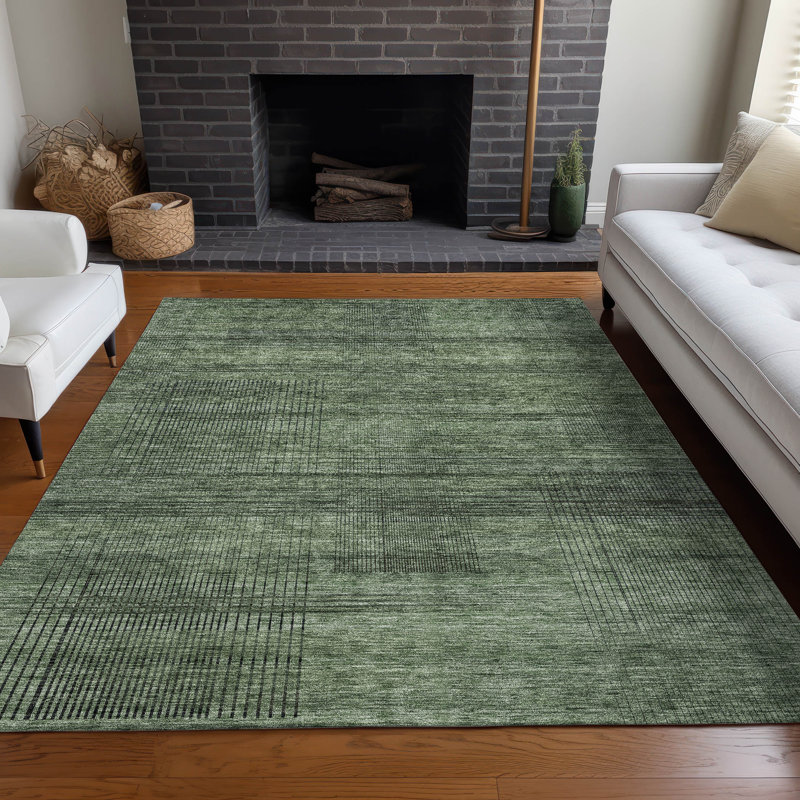 Premium Machine Washable Prisco Olive Rug, Rectangle 10' x 14'