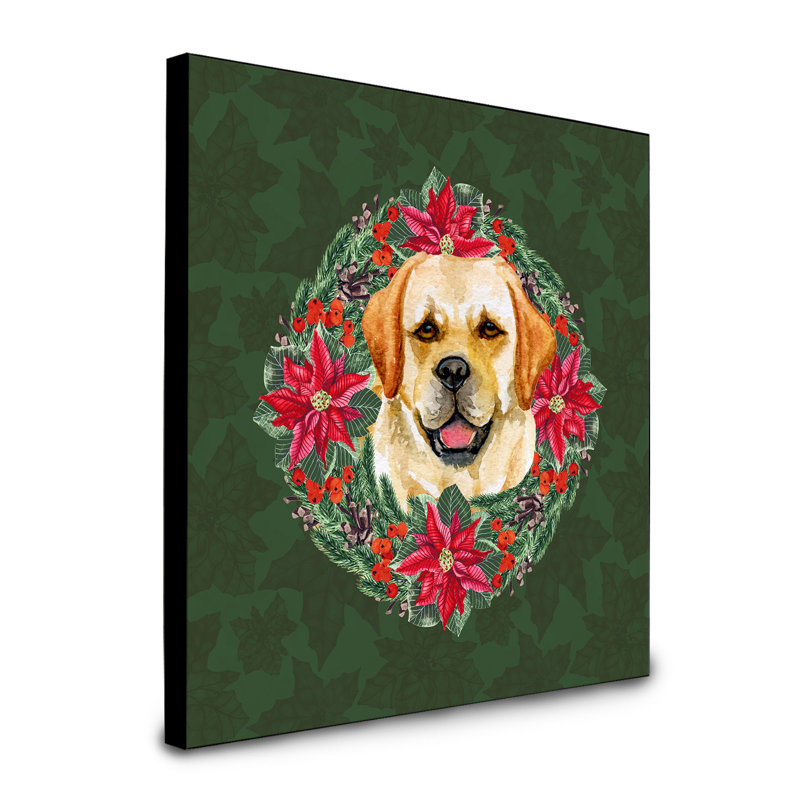 Panneau mural d’art à couronne poinsetta Fabrienne, Golden retriever