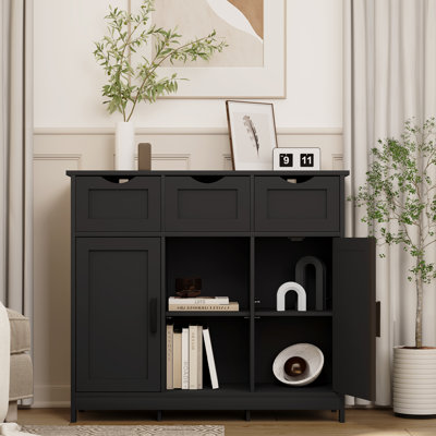 Storage Cabinets,Wooden Floor Cabinet,With Drawers And Shelves Storage Cabinets,Accent Cabinet For Living Room,Bedroom,Bathroom Furniture Home Decor(Black)