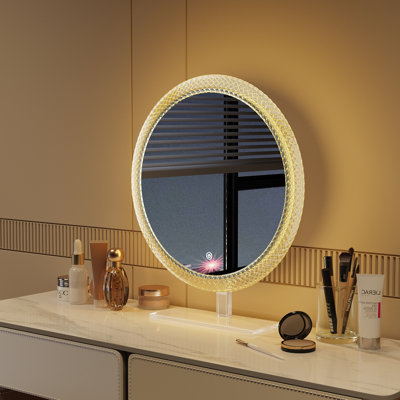 Miroir de meuble-lavabo à DEL avec 3 températures de couleur (lumière froide / naturelle / chaude), gradation continue à contrôle tactile, lumière douce et opaque, cadre en forme de losange et base en acrylique, miroir transparent HD