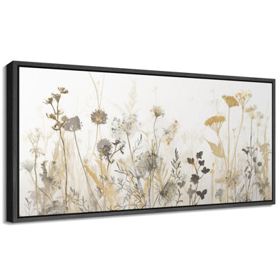 Wildflower Meadow Field Neutral Landscape Nature Wall Decor for Living Room Bedroom Office Extra Large Pictures Framed Canvas Print Wall Art
