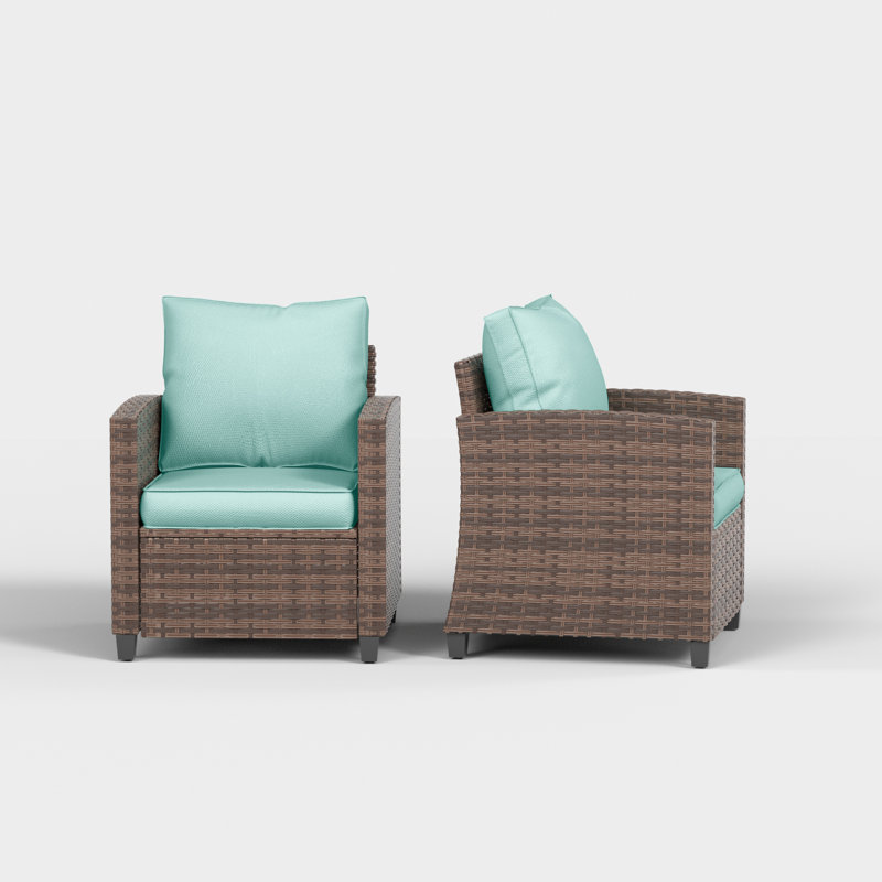 Chaise longue d'extérieur Samya avec coussins (lot de 2), Cadre brun/coussin bleu pâle