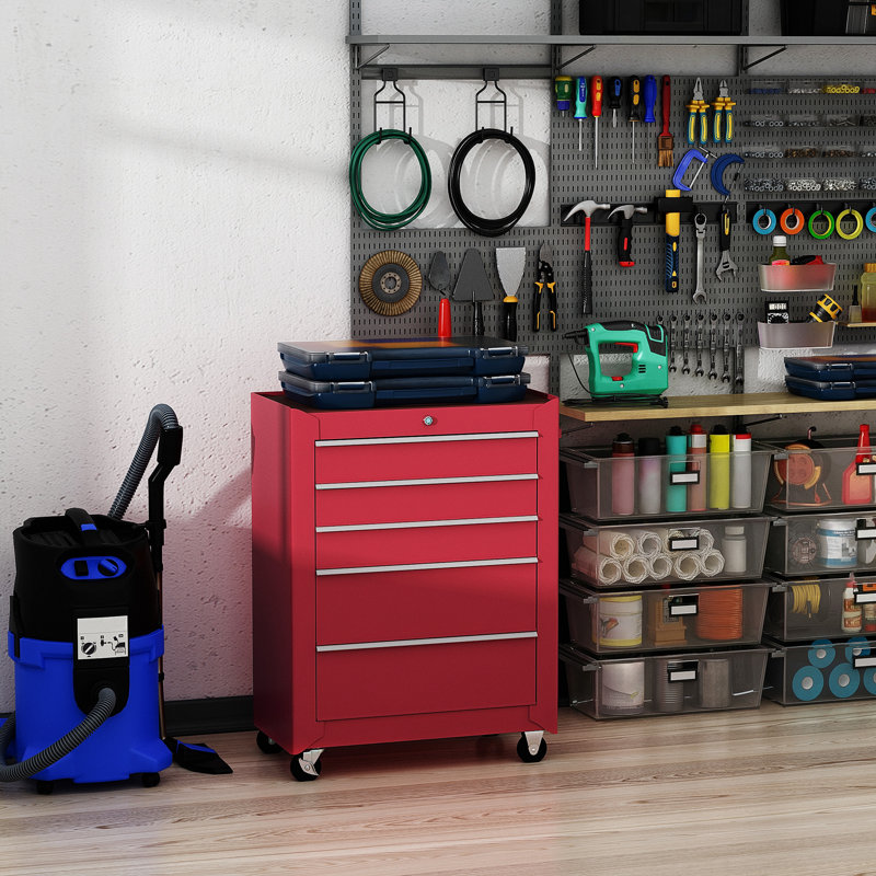 Armoire à outils verrouillable 5 tiroirs pour garage rouge