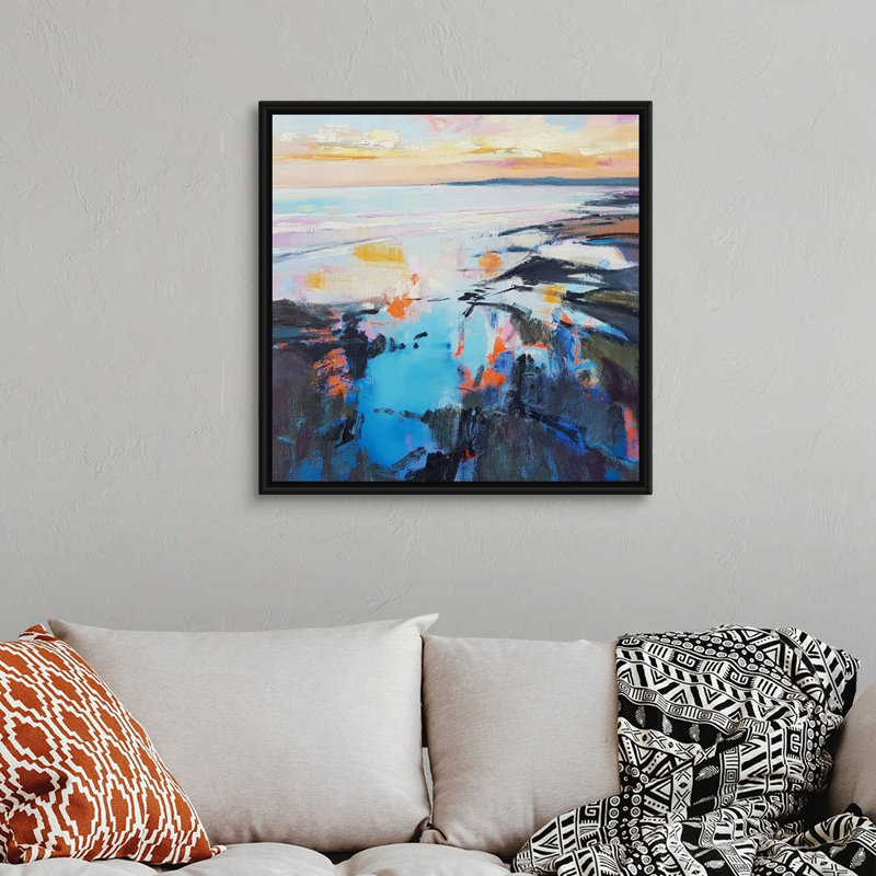 Reproduction d’art sur toile, "Rock Pool Sunrise" par Andrew Kinmont, Cadre noir, H 32 po x l 32 po x P 1,75 po