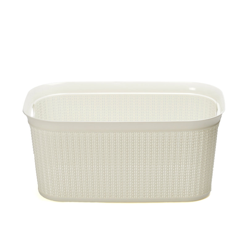 Plastic Laundry Basket with Handles, White