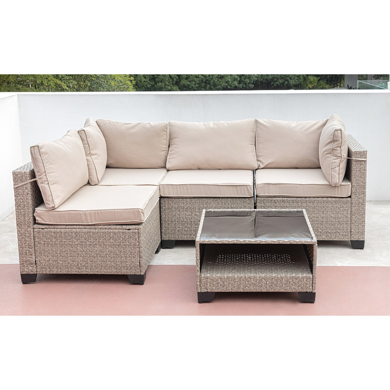 Patio modulaire d'extérieur - 5 avec coussins et table basse robuste