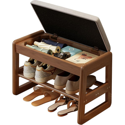Banc à chaussures, banc à chaussures à 2 niveaux avec rangement et plateau rabattable
