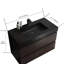 Meuble-lavabo de 91 cm en noyer - Style moderne, grand espace de rangement, finition élégante et silencieuse, lavabo noir inclus.