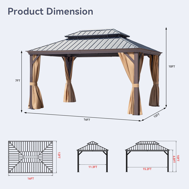 Aluminum Patio Gazebo, 192" x 144"