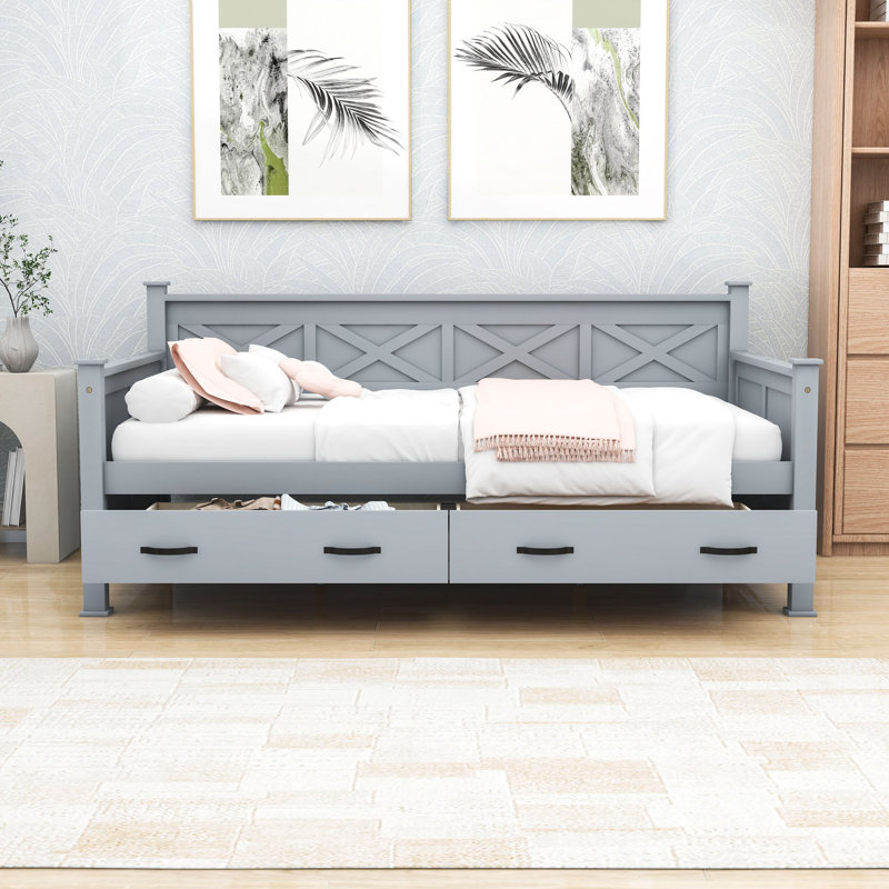 Lit de jour simple avec tiroirs Idylwood, gris