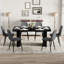 Ensemble de table et de chaises 64,5 po x 35,4 po de style table de salle à manger en bois noir texturé et élégant.-2039424022-2039424020