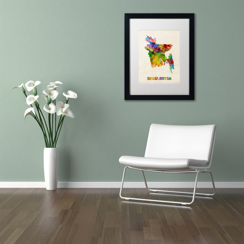 « bangladesh aquarelle map », impression encadrée rectangulaire, H 20 po x l 16 po x P 0,5 po