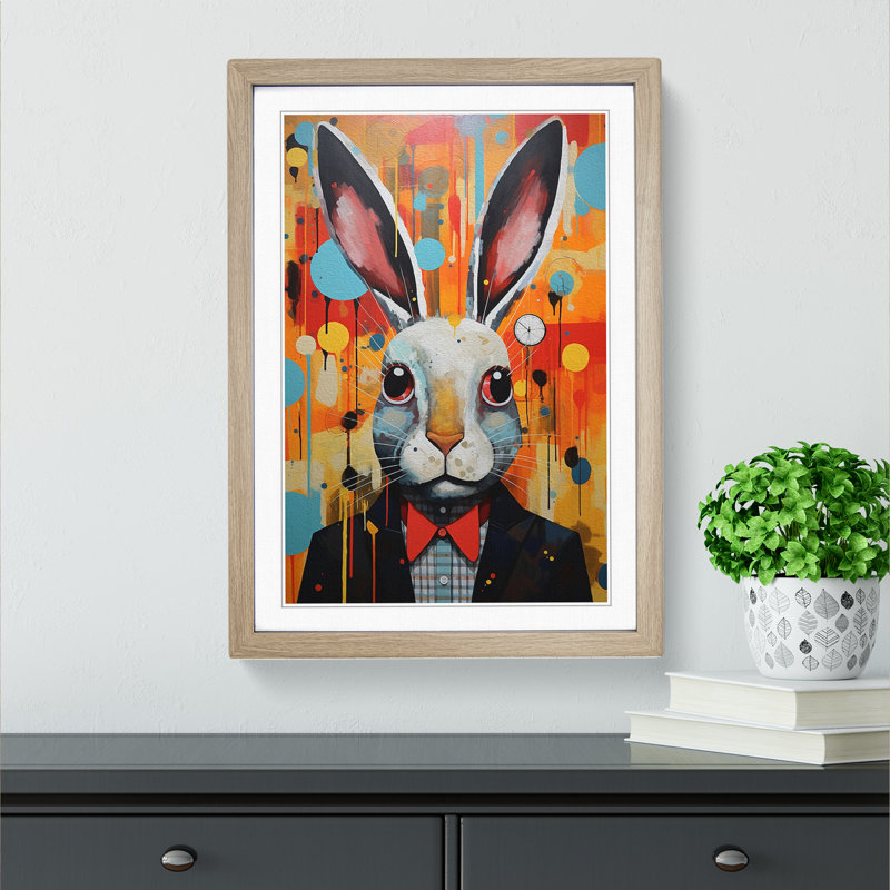XYZ-FRM-V1223-5332 Rabbit Constructivism No.2 - Single Picture Frame Print on Wood, Oak, 64cm H x 46cm W x 2cm D