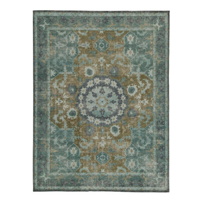 Oriental Hand-Knotted Rectangle 9'2" x 12' Cotton/Wool Area Rug in Blue/Yellow
