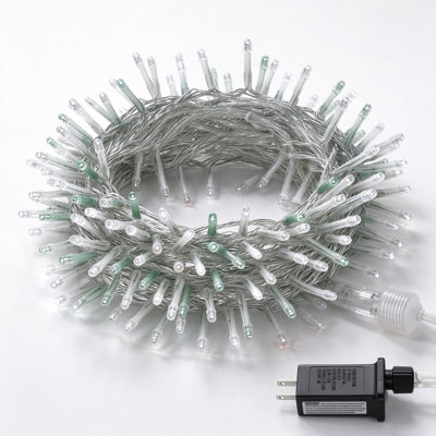 Guirlandes de Noël extérieures, guirlandes lumineuses à DEL rouge blanc vert avec fil transparent, guirlandes lumineuses avec modes d'éclairage pour décoration de jardin
