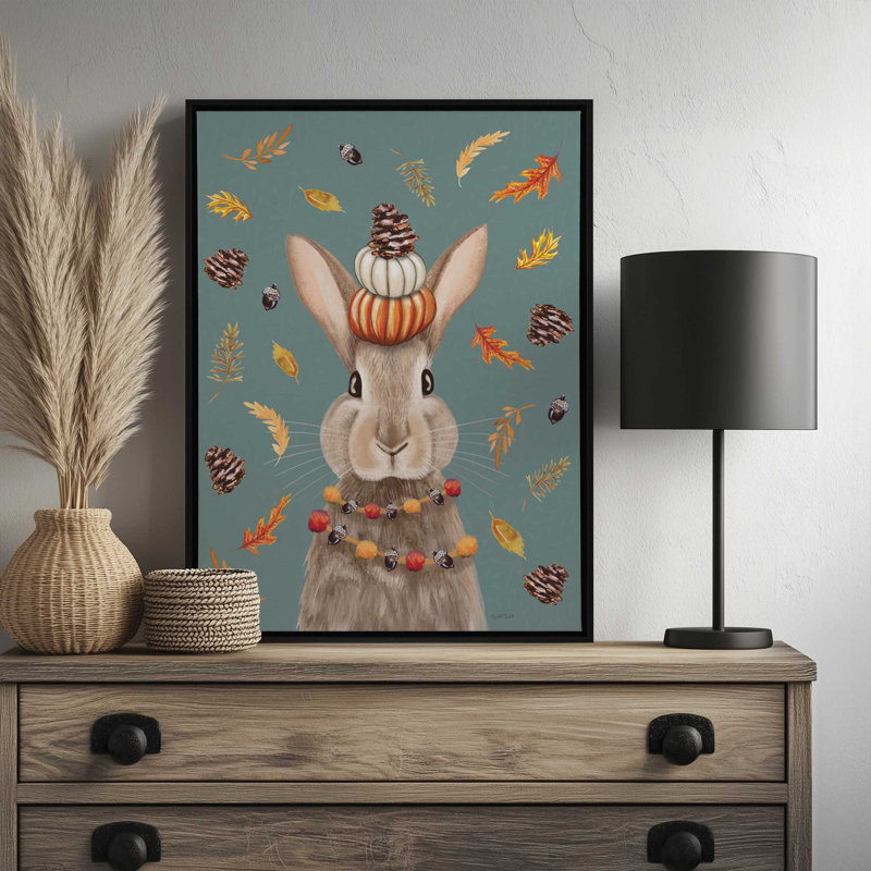 «Fall Rabbit» par Elizabeth Tyndall, reproduction d'art, L 12 po x H 16 po, Argent, Toile avec cadre