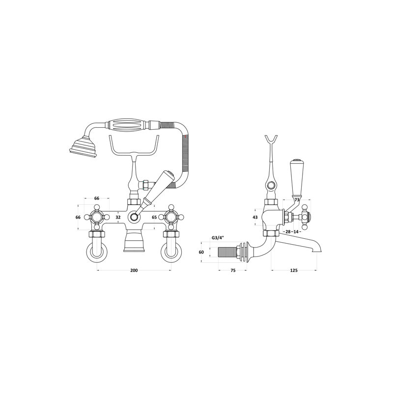 Topaz 3 Handle Wall Bath Shower Mixer Bath Filler with Diverter