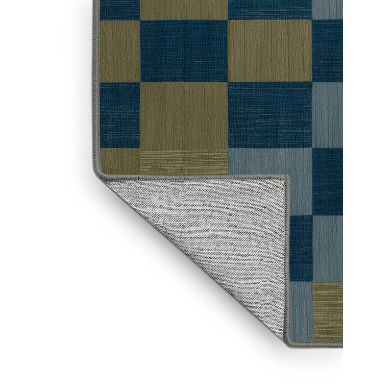 Tapis brun à carreaux lavable à la machine, Rond 3 pi