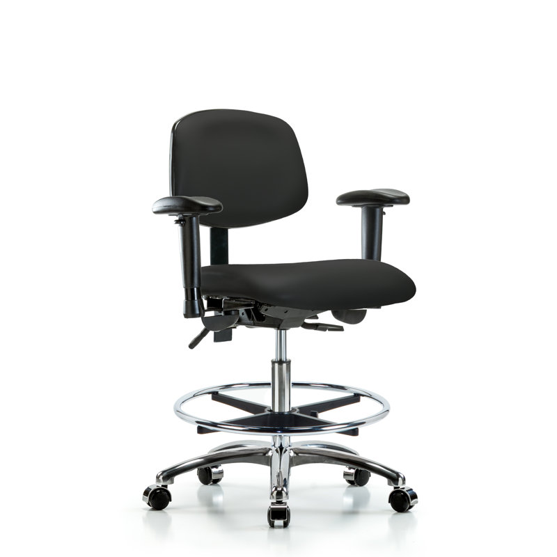 Aliya Vinyl Drafting Chair, Black, Glides, Included