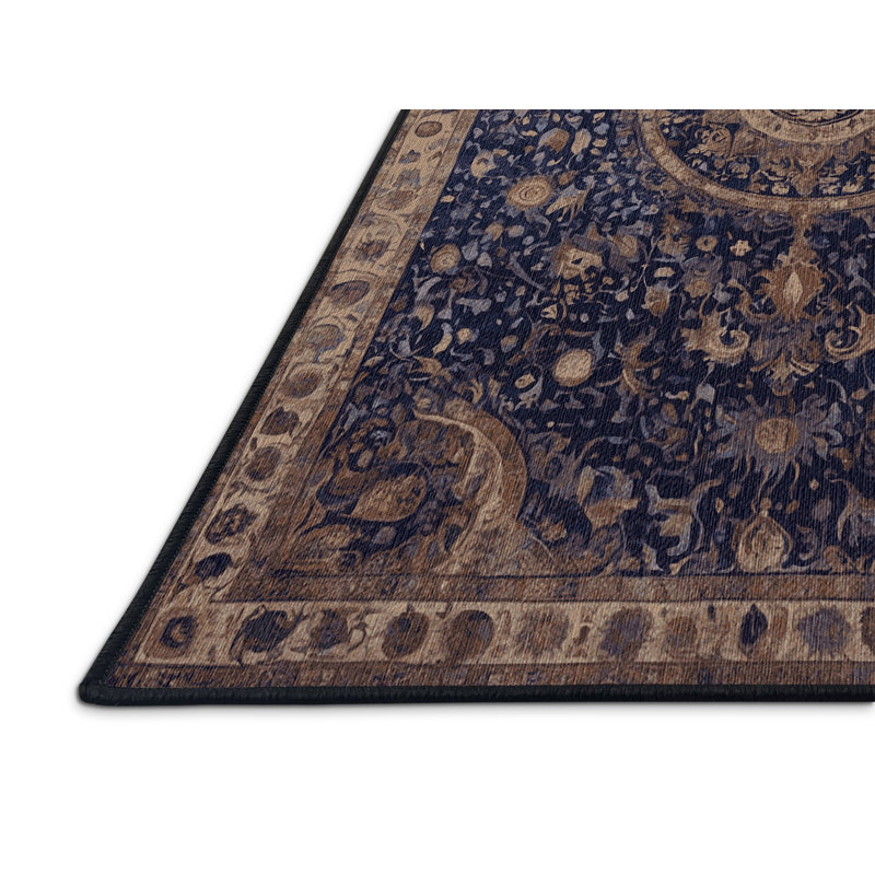 Machine Washable Black Area Rug, Round 3'