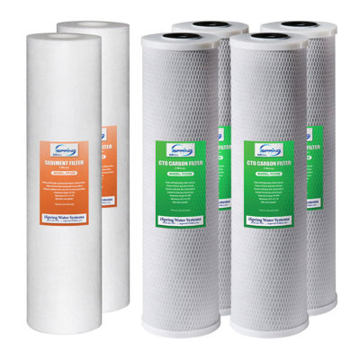 iSpring F6WGB32B 4.5“ x 20” Whole House Water Filter Replacement Set - Two Sediment and Four Carbon Block Cartridges - Fits WGB32B - Pack of 2 Sets